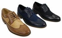 Herr Brogues Läderskor Italiensk Designer Smart Casual Brun Svart Marinblå Retro