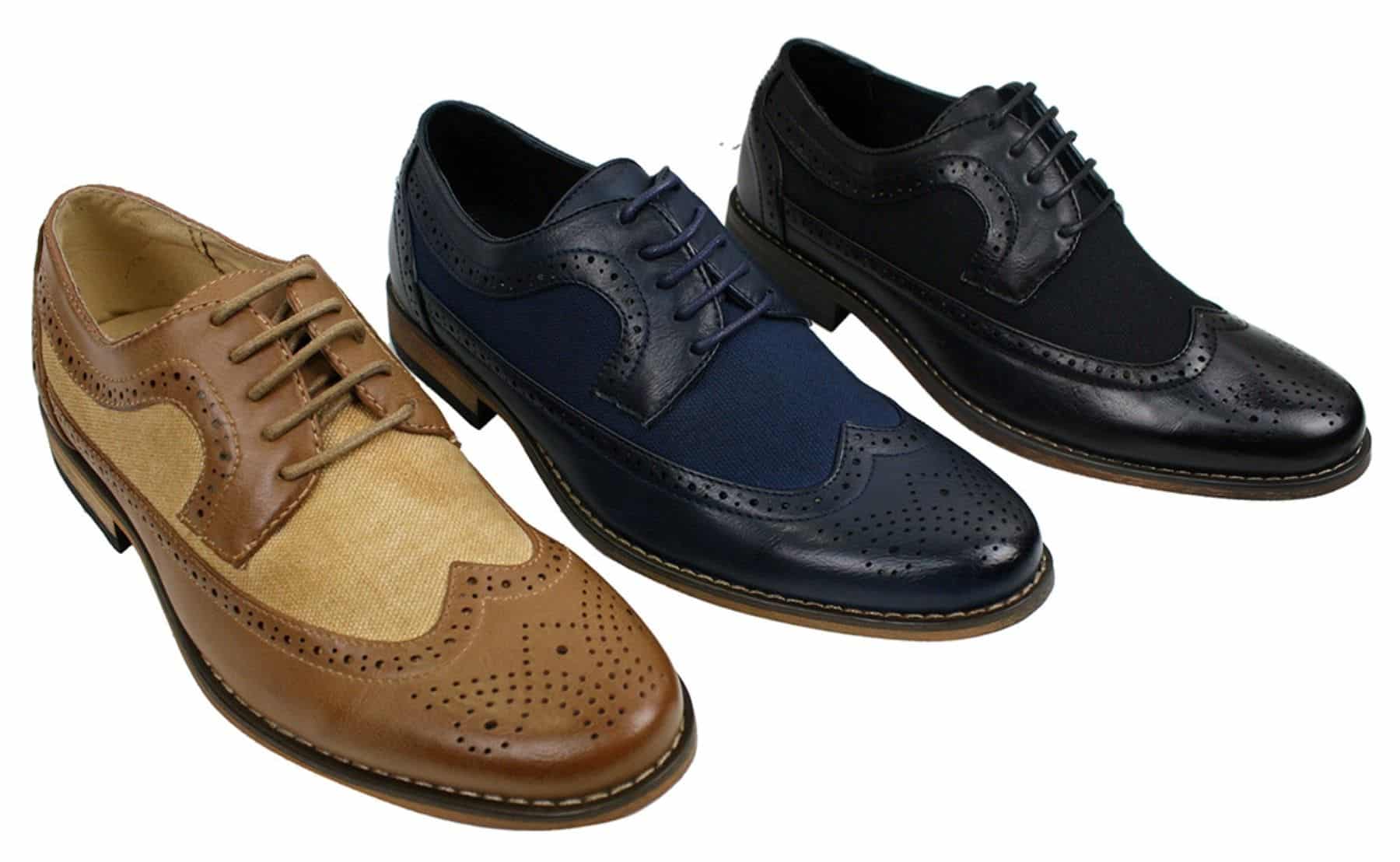 Herr Brogues Läderskor Italiensk Designer Smart Casual Brun Svart Marinblå Retro