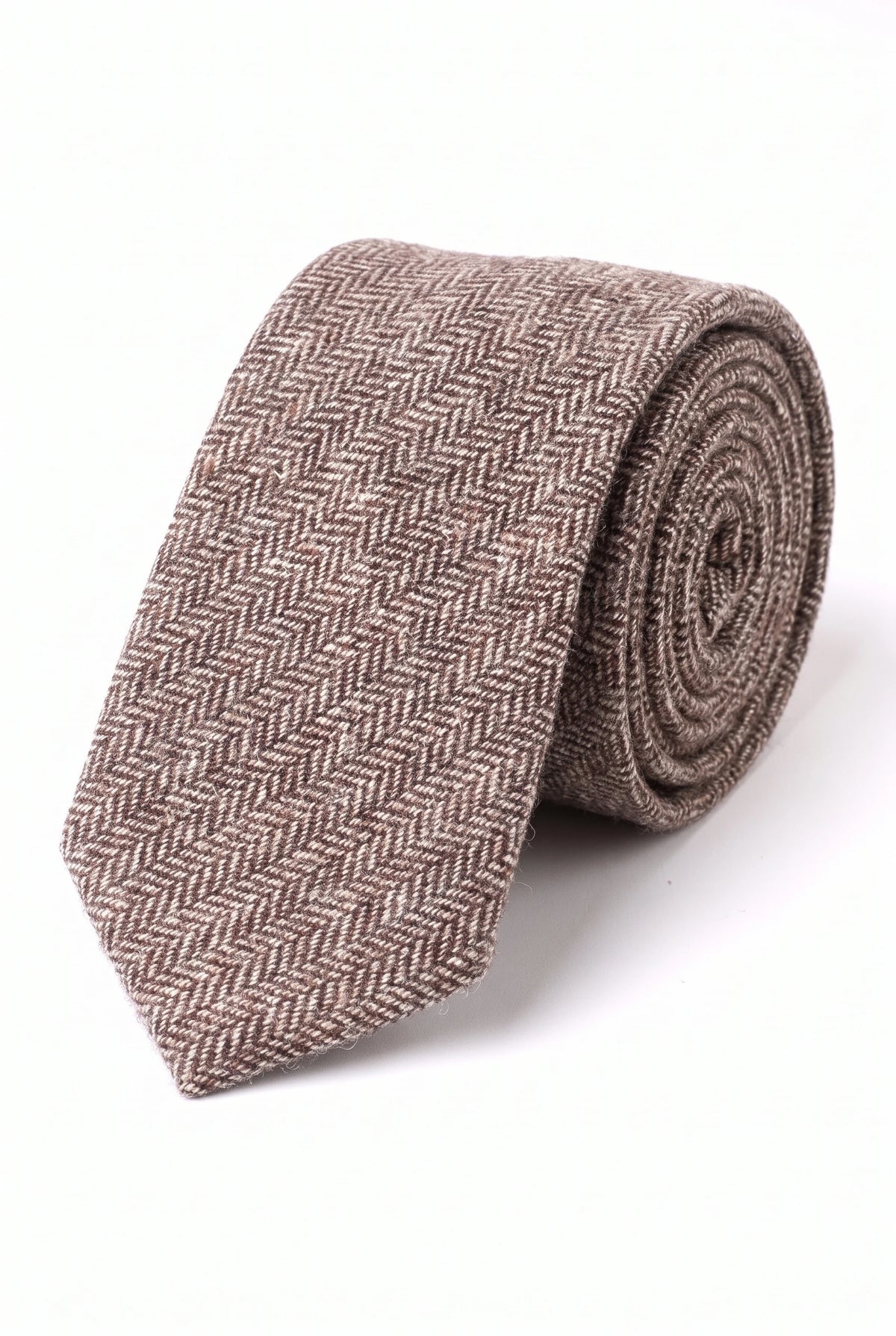 Brun tweed-slips i fiskbensmönster för män