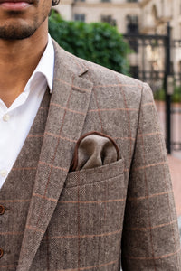 Herrnäsduk i brun tweed och ullblandning