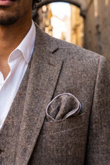 Herrnäsduk i brun tweed och ullblandning