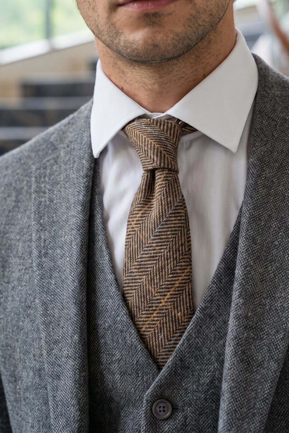 Herrslips i brun tweed i ullblandning