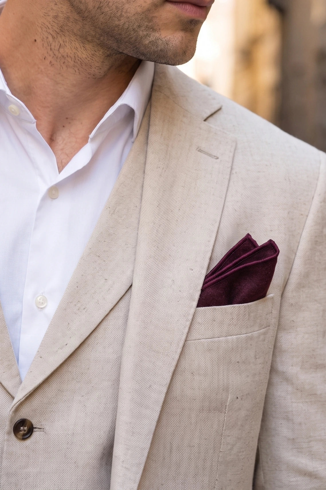 Herrnäsduk i vinröd tweed-ullblandning
