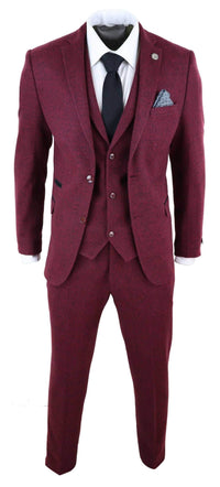 Herrkostym i vinröd, tweed, 3-delad kostym - STZ17