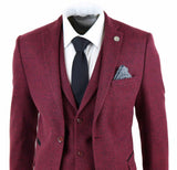 Herrkostym i vinröd, tweed, 3-delad kostym - STZ17