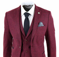 Herrkostym i vinröd, tweed, 3-delad kostym - STZ17