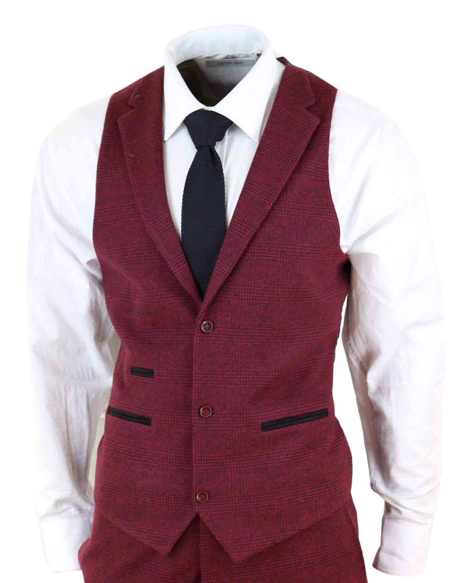 Herrkostym i vinröd, tweed, 3-delad kostym - STZ17