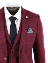 Herrkostym i vinröd, tweed, 3-delad kostym - STZ17