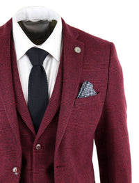Herrkostym i vinröd, tweed, 3-delad kostym - STZ17