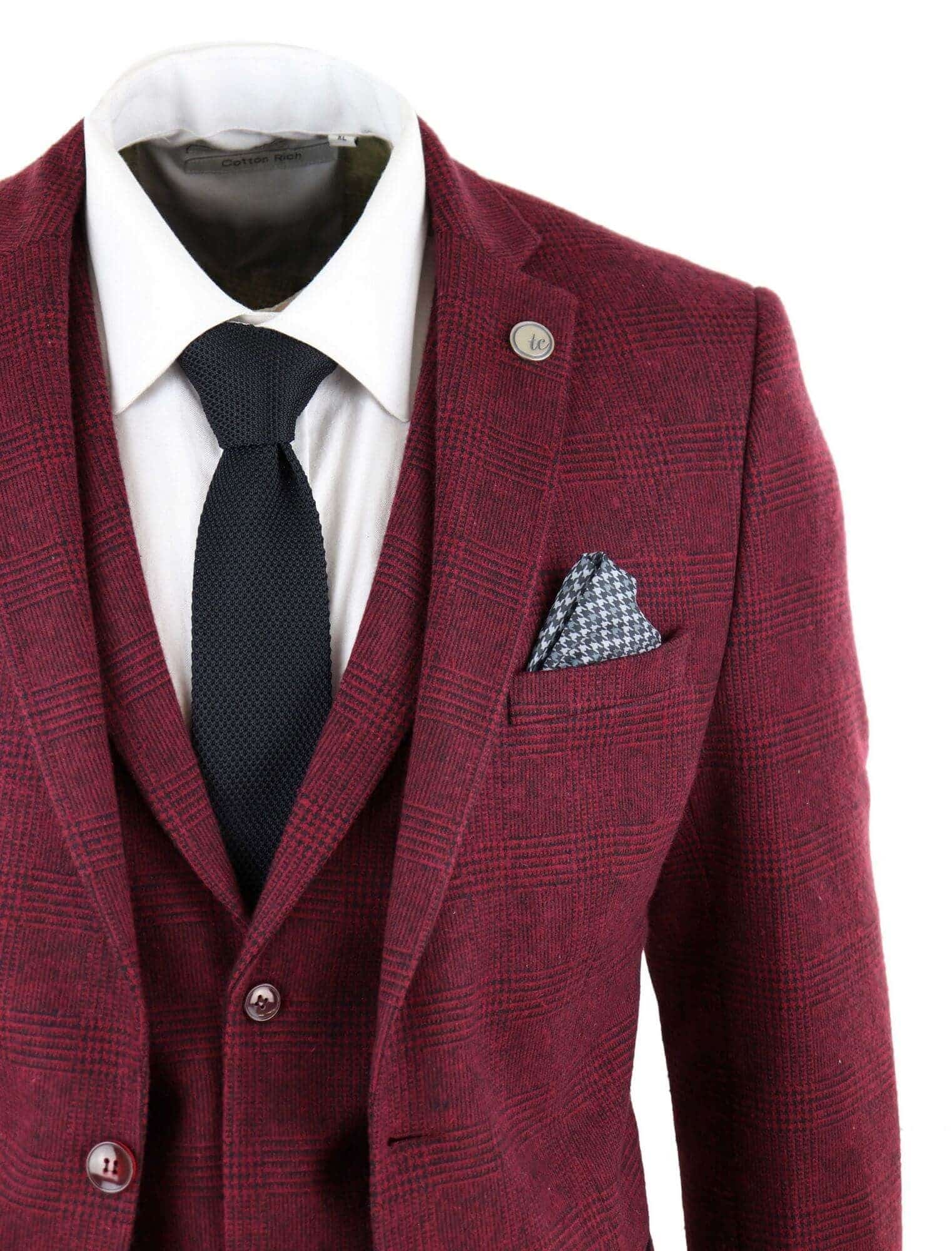 Herrkostym i vinröd, tweed, 3-delad kostym - STZ17