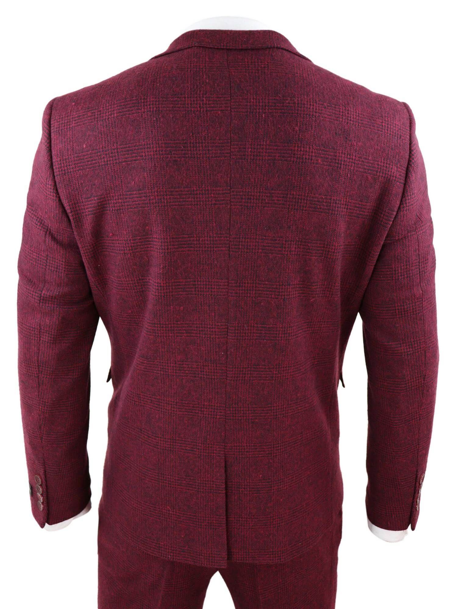 Herrkostym i vinröd, tweed, 3-delad kostym - STZ17