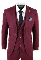 Herrkostym i vinröd, tweed, 3-delad kostym - STZ17