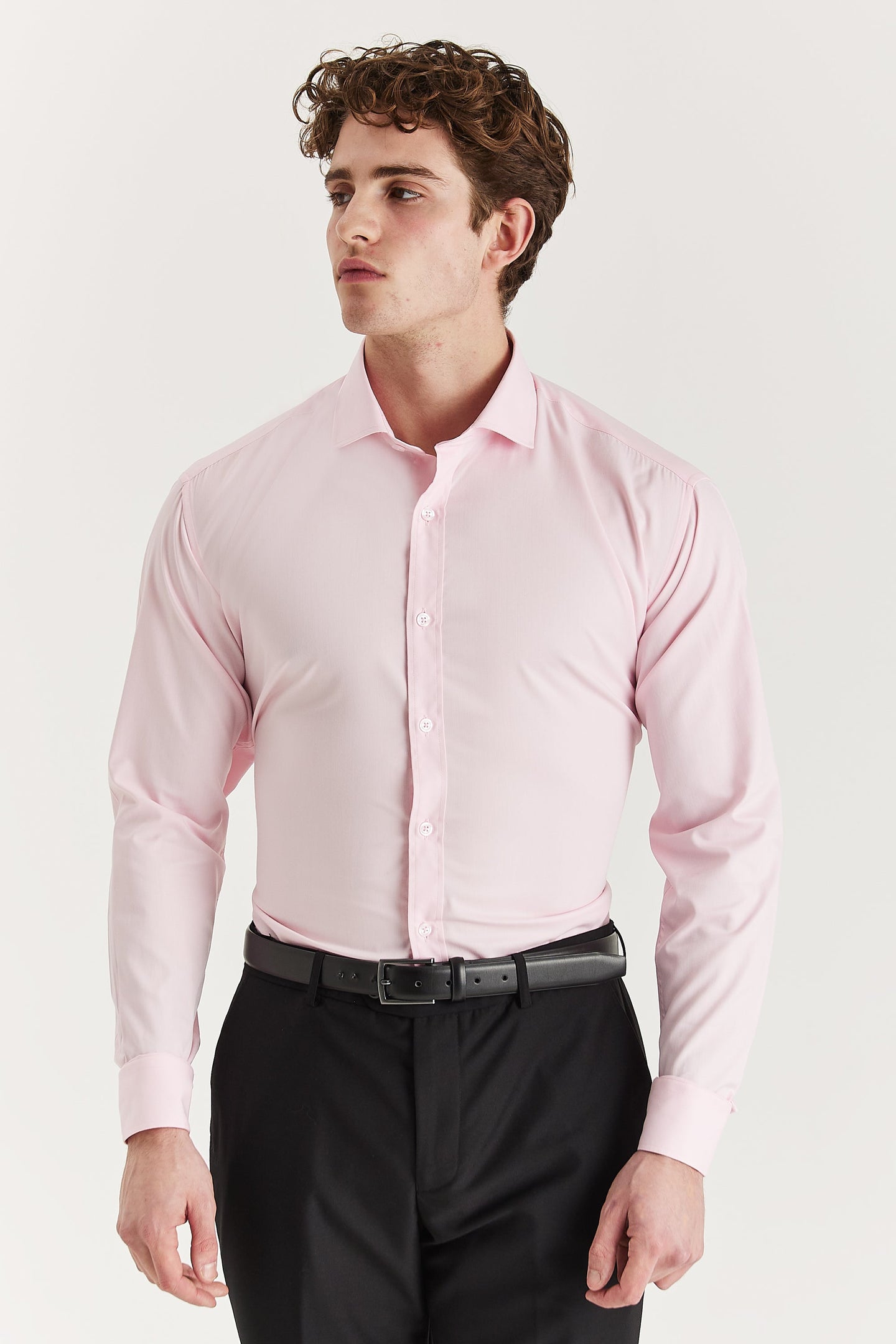 Herrskjorta med klassisk dubbelmanschett och cutaway-krage – rosa