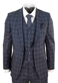 Mörkgrå 3-delad rutig kostym för män