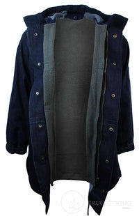 Herr Denim Överrock Huva Jeansjacka Fleecefodrad 3/4 Trench Duffeljacka