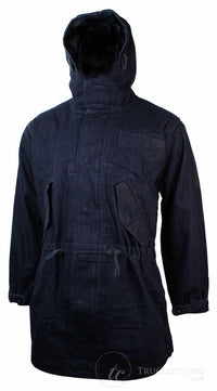 Herr Denim Överrock Huva Jeansjacka Fleecefodrad 3/4 Trench Duffeljacka