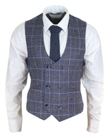 Dubbelknäppt väst med kedja för män - Cavani Bonita - Blå