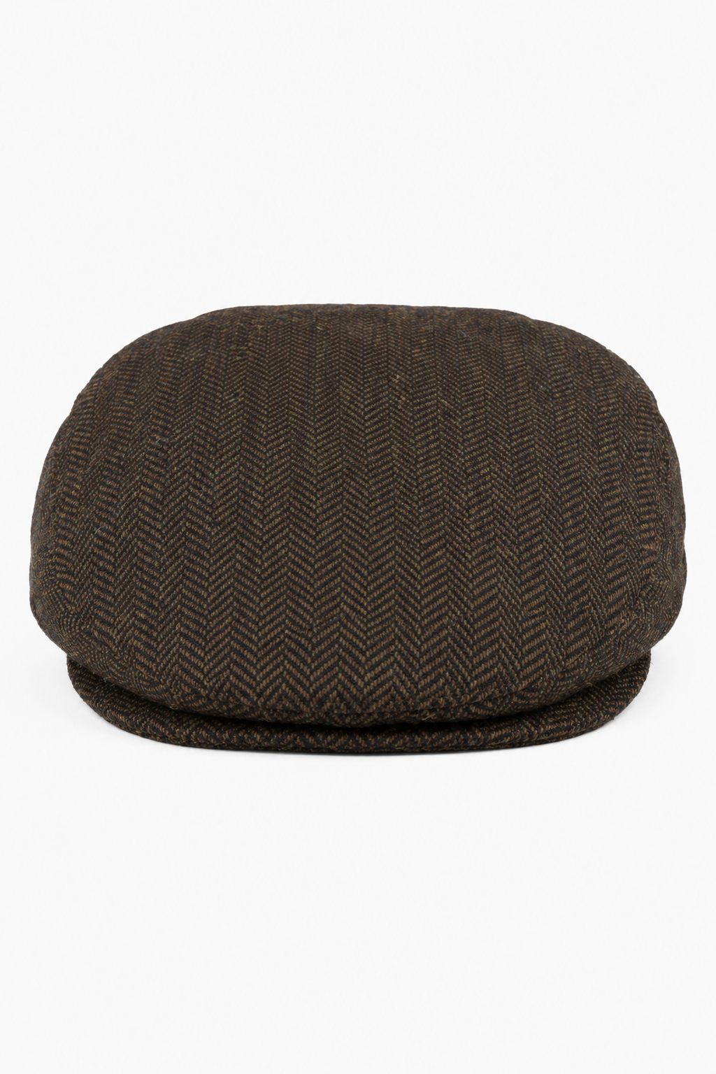 Herrkeps i ull, fiskbensmönstrad brun tweed, klassisk 1920-tals unisex, Del Boy
