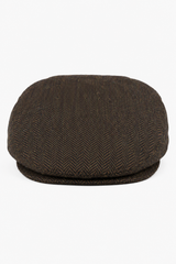 Herrkeps i ull, fiskbensmönstrad brun tweed, klassisk 1920-tals unisex, Del Boy