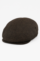 Herrkeps i ull, fiskbensmönstrad brun tweed, klassisk 1920-tals unisex, Del Boy