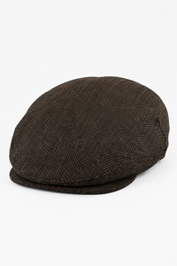 Herrkeps i ull, fiskbensmönstrad brun tweed, klassisk 1920-tals unisex, Del Boy