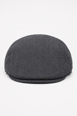 Herrkeps i ull, fiskbensmönstrad, antracitgrå, tweed, klassisk 1920-tals unisex, Del Boy