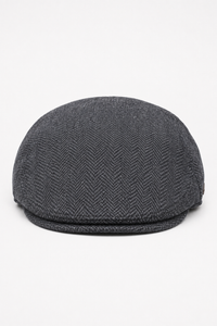 Herrkeps i ull, fiskbensmönstrad, antracitgrå, tweed, klassisk 1920-tals unisex, Del Boy
