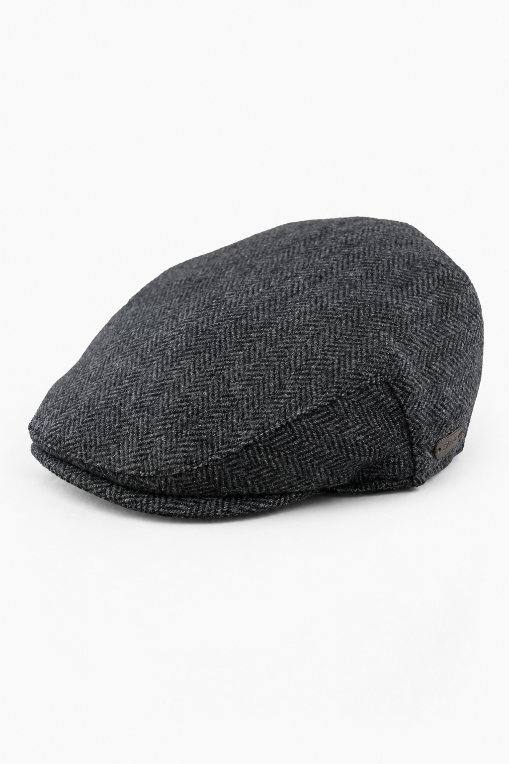 Herrkeps i ull, fiskbensmönstrad, antracitgrå, tweed, klassisk 1920-tals unisex, Del Boy