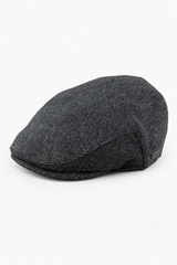 Herrkeps i ull, fiskbensmönstrad, antracitgrå, tweed, klassisk 1920-tals unisex, Del Boy