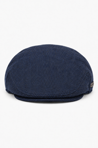 Herrkeps i ull, fiskbensmönstrad, marinblå, tweed, klassisk 1920-talsmodell, unisex, Del Boy