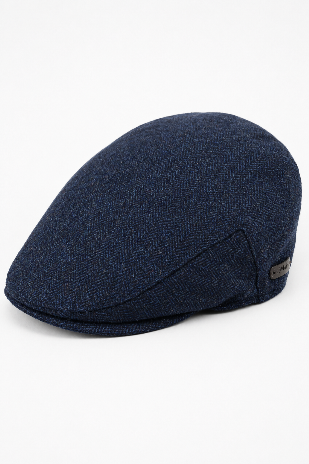 Herrkeps i ull, fiskbensmönstrad, marinblå, tweed, klassisk 1920-talsmodell, unisex, Del Boy