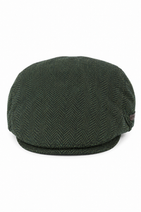 Herrkeps i ull, fiskbensmönstrad, olivgrön, tweed, klassisk 1920-talsmodell, unisex, Del Boy