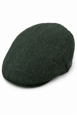 Herrkeps i ull, fiskbensmönstrad, olivgrön, tweed, klassisk 1920-talsmodell, unisex, Del Boy