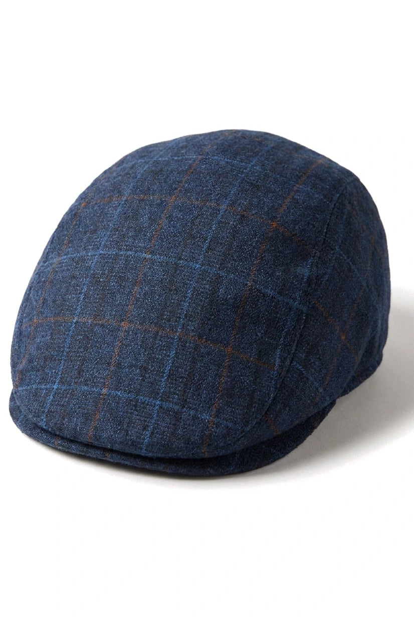 Herr Grandad Baker Platt Marinblå Keps med 8 Paneler i Tweed Vintage Klassisk Smart Casual 1920-tal