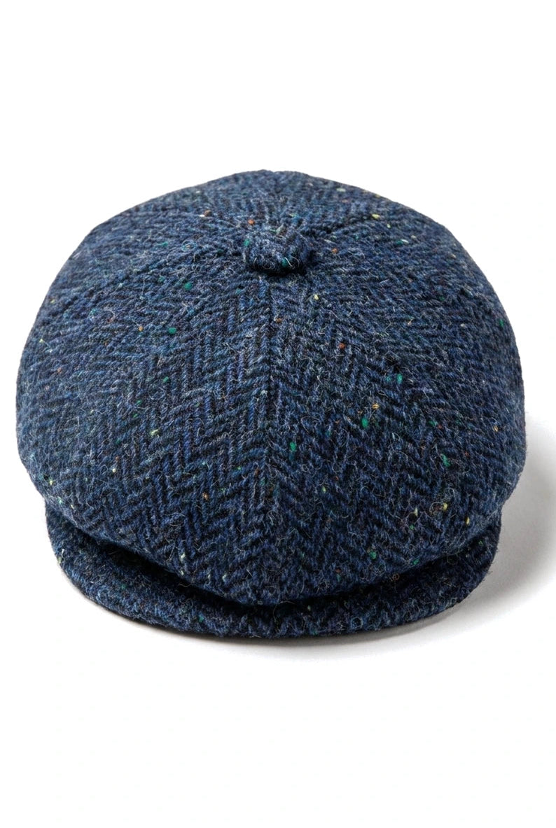 Herr Fiskbensmönstrad Blå Tweed 8 Panel Keps