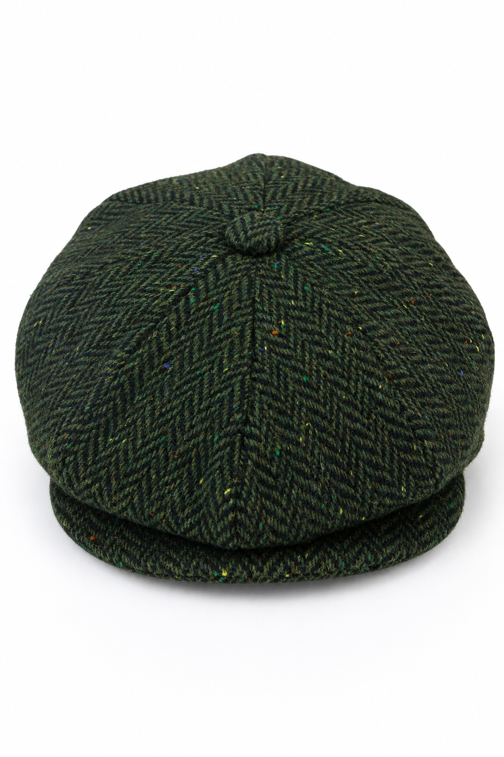 Herr Fiskbensmönstrad Tweed 8 Panel Keps Olivgrön