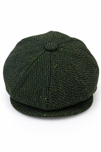 Herr Fiskbensmönstrad Tweed 8 Panel Keps Olivgrön