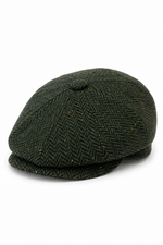 Herr Fiskbensmönstrad Tweed 8 Panel Keps Olivgrön