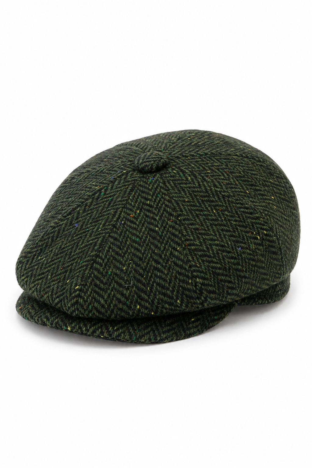 Herr Fiskbensmönstrad Tweed 8 Panel Keps Olivgrön