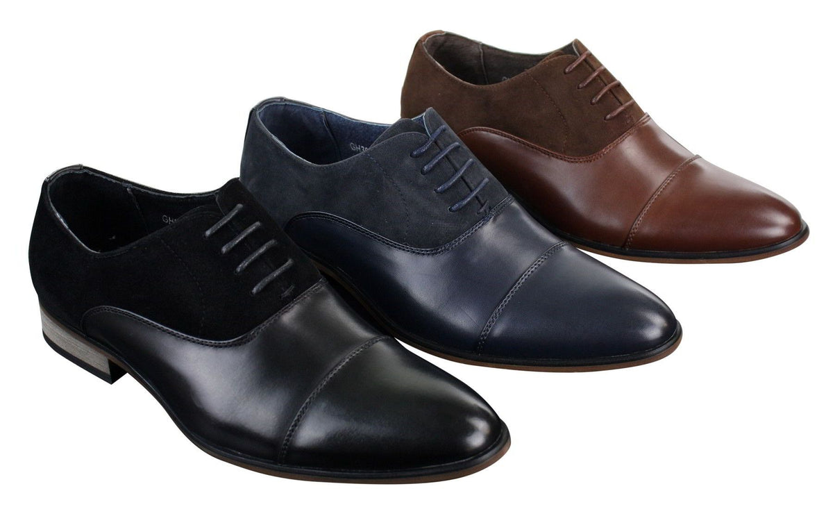 Herrskor i italienskt läder och mocka med snörning, eleganta casual bruna marinblå svarta designerskor