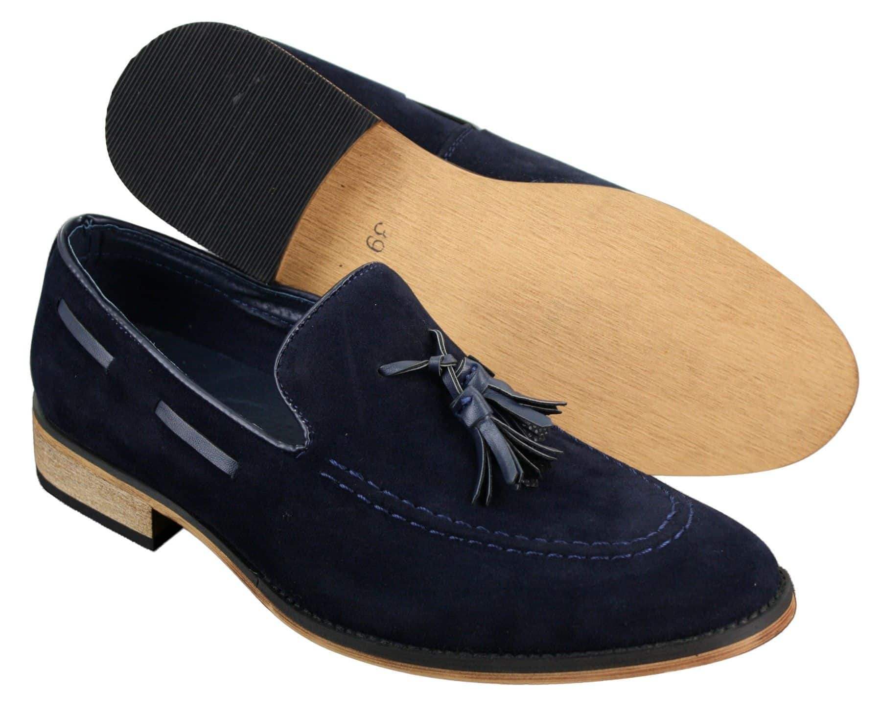 Herr Italienska Slip-On Körskor Loafers Tofs Mocka Läder Blå Svart Brun