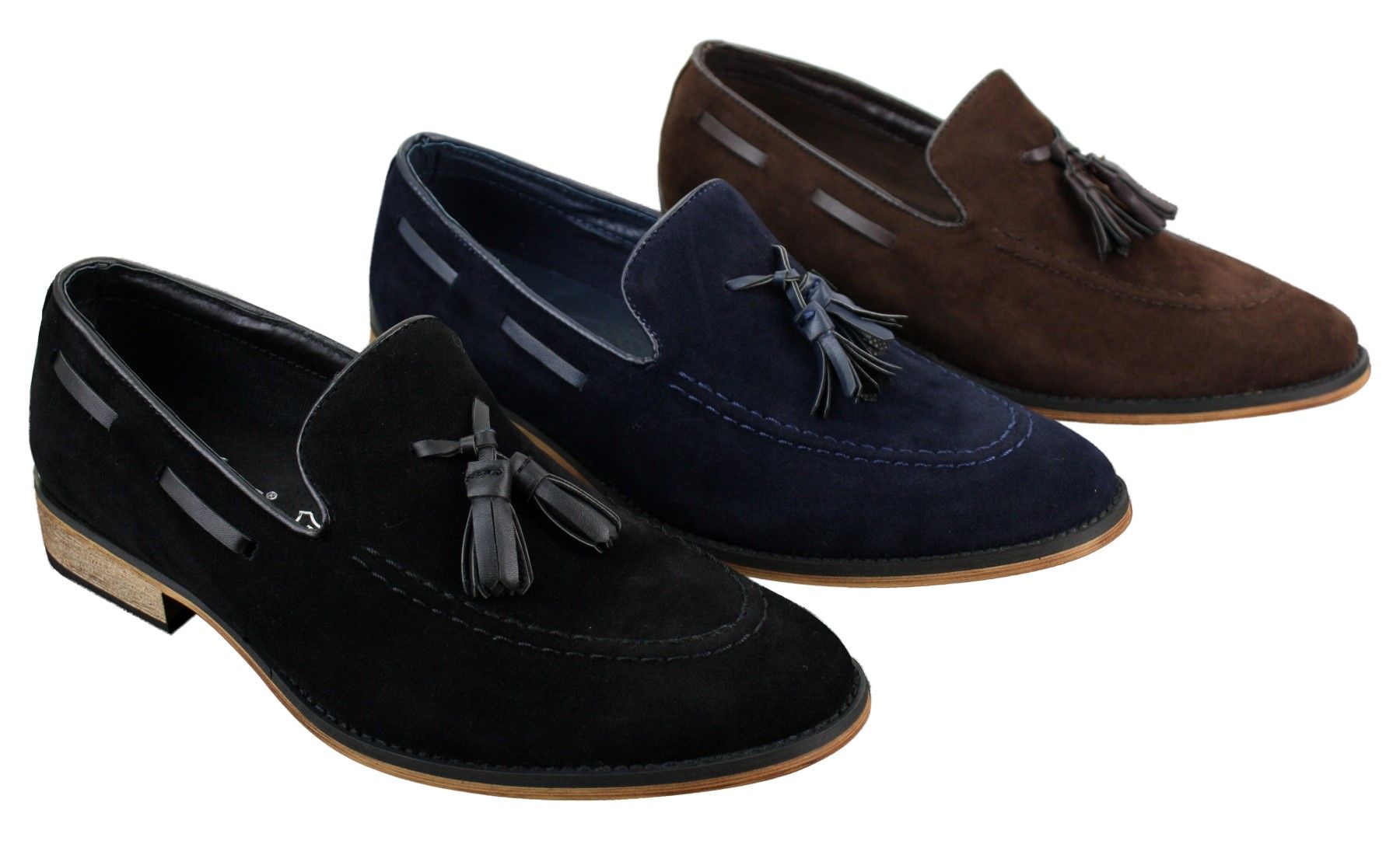 Herr Italienska Slip-On Körskor Loafers Tofs Mocka Läder Blå Svart Brun