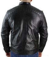 Äkta Läder Retro Style Zipless Bikerjacka Herr Mjuk Svart Casual-Svart