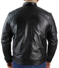 Äkta Läder Retro Style Zipless Bikerjacka Herr Mjuk Svart Casual-Svart