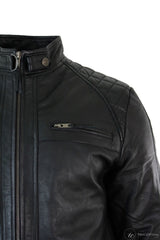 Äkta Läder Retro Style Zipless Bikerjacka Herr Mjuk Svart Casual-Svart