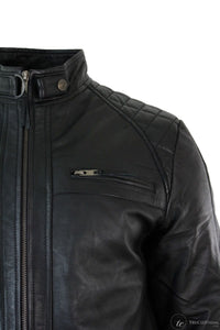 Äkta Läder Retro Style Zipless Bikerjacka Herr Mjuk Svart Casual-Svart