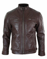 Äkta Läder Retro Style Dragkedja Herr Bikerjacka Mjuk Svart Casual-Brun