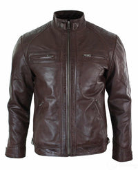 Äkta Läder Retro Style Dragkedja Herr Bikerjacka Mjuk Svart Casual-Brun