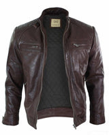 Äkta Läder Retro Style Dragkedja Herr Bikerjacka Mjuk Svart Casual-Brun