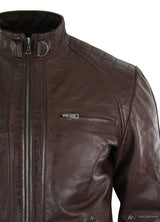 Äkta Läder Retro Style Dragkedja Herr Bikerjacka Mjuk Svart Casual-Brun